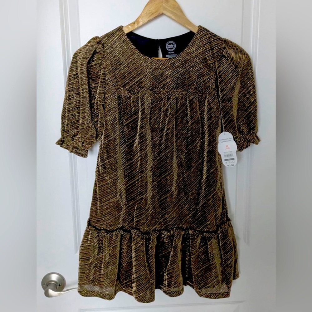 NWT Wonder Nation Girl’s Gold Meltallic drop waist dress size Medium (7-8)